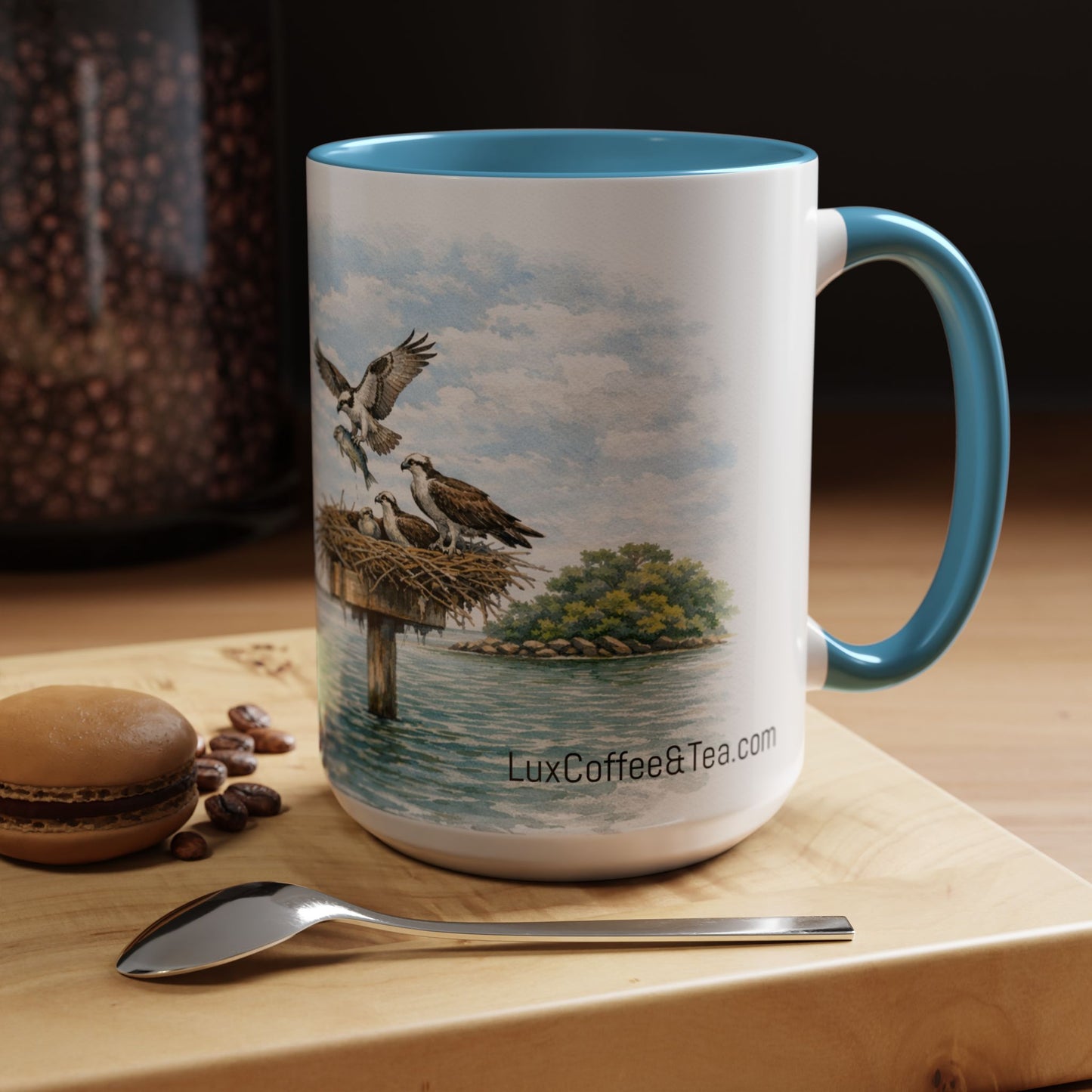 LUX Coffee and Tea Shorelines Ospreys (Pandion Haliaetus) at the Cove Accent Mug  (11oz /15oz)