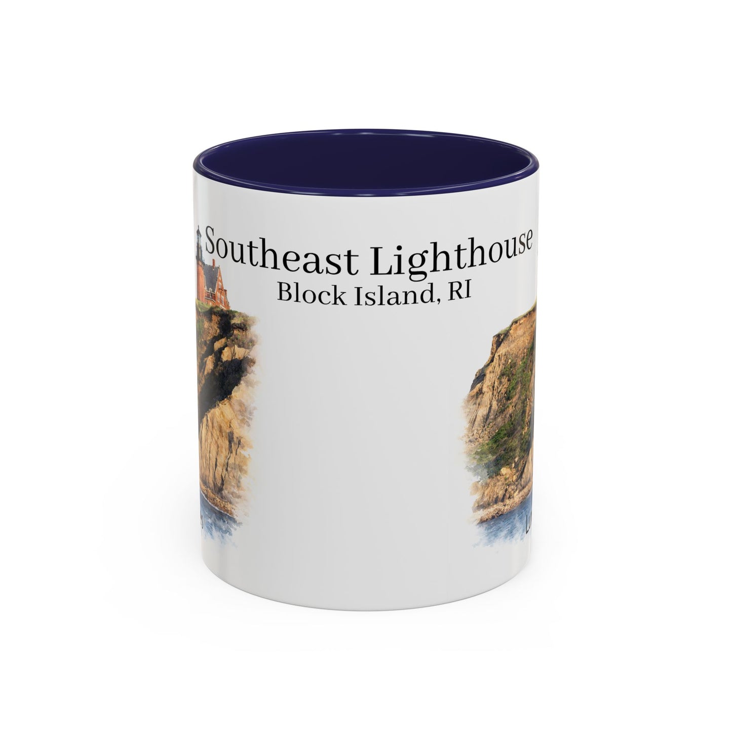 LUX Coffee and Tea Shorelines Southeast lighthouse Block Island, RI Accent Mug  (11oz /15oz)