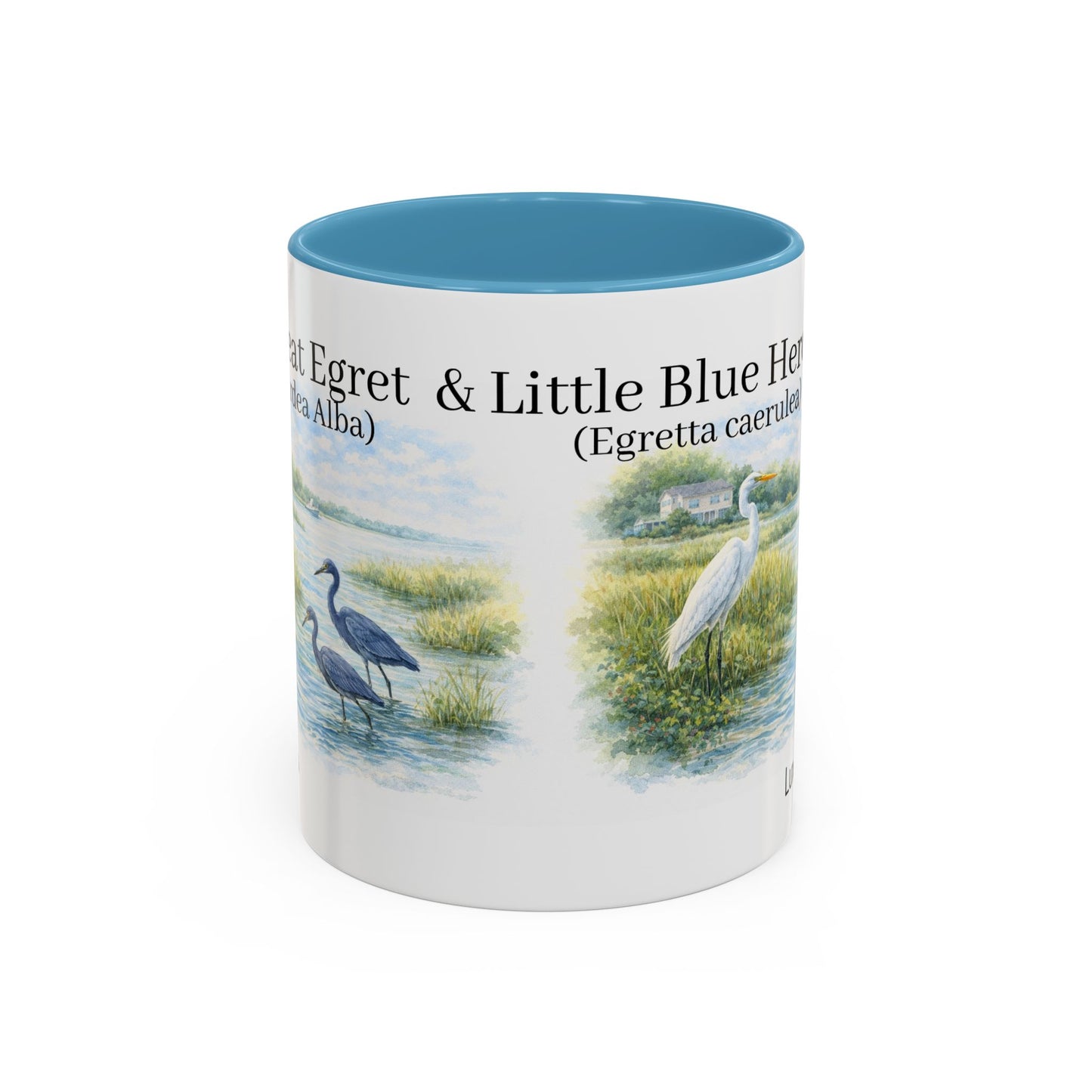 LUX Coffee and Tea Shorelines Great Egret (Ardea Alba) & 2 Little Blue Herons (Egretta caerulea) Accent Mug  (11oz /15oz)