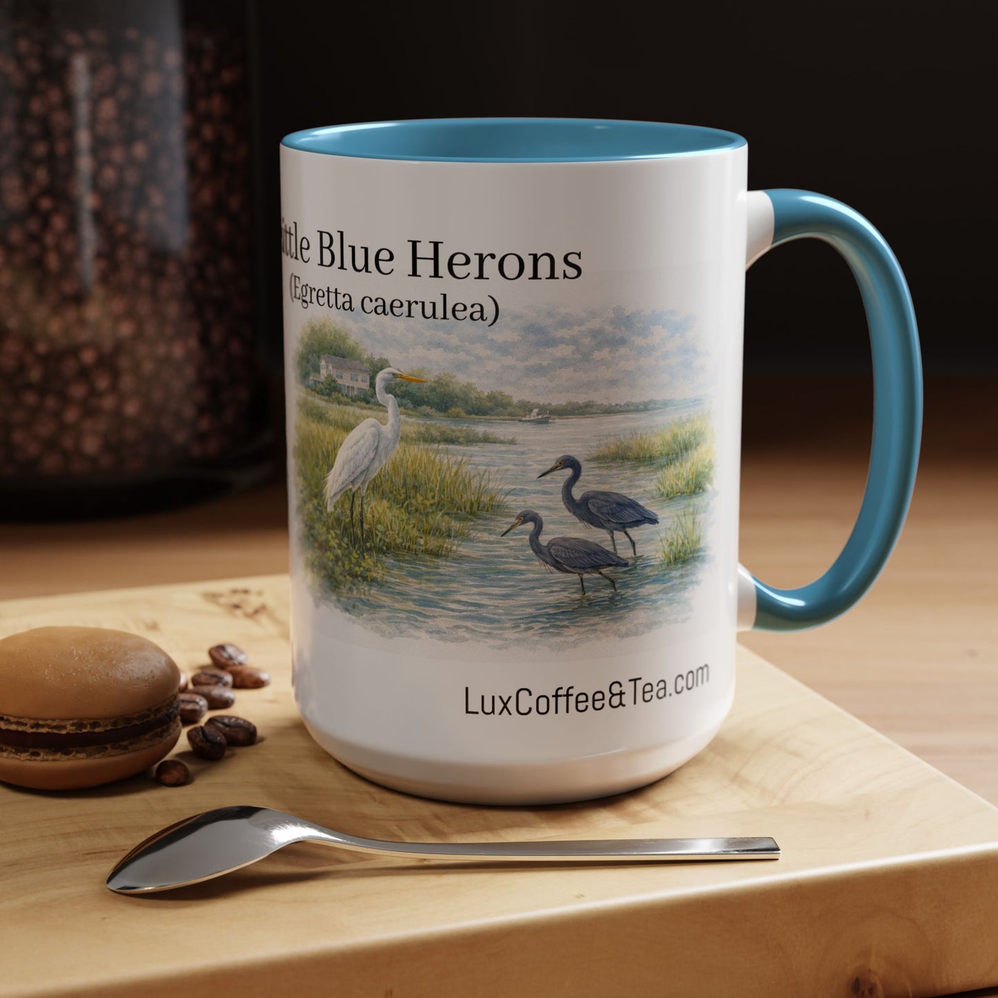 LUX Coffee and Tea Shorelines Great Egret (Ardea Alba) & 2 Little Blue Herons (Egretta caerulea) Accent Mug  (11oz /15oz)