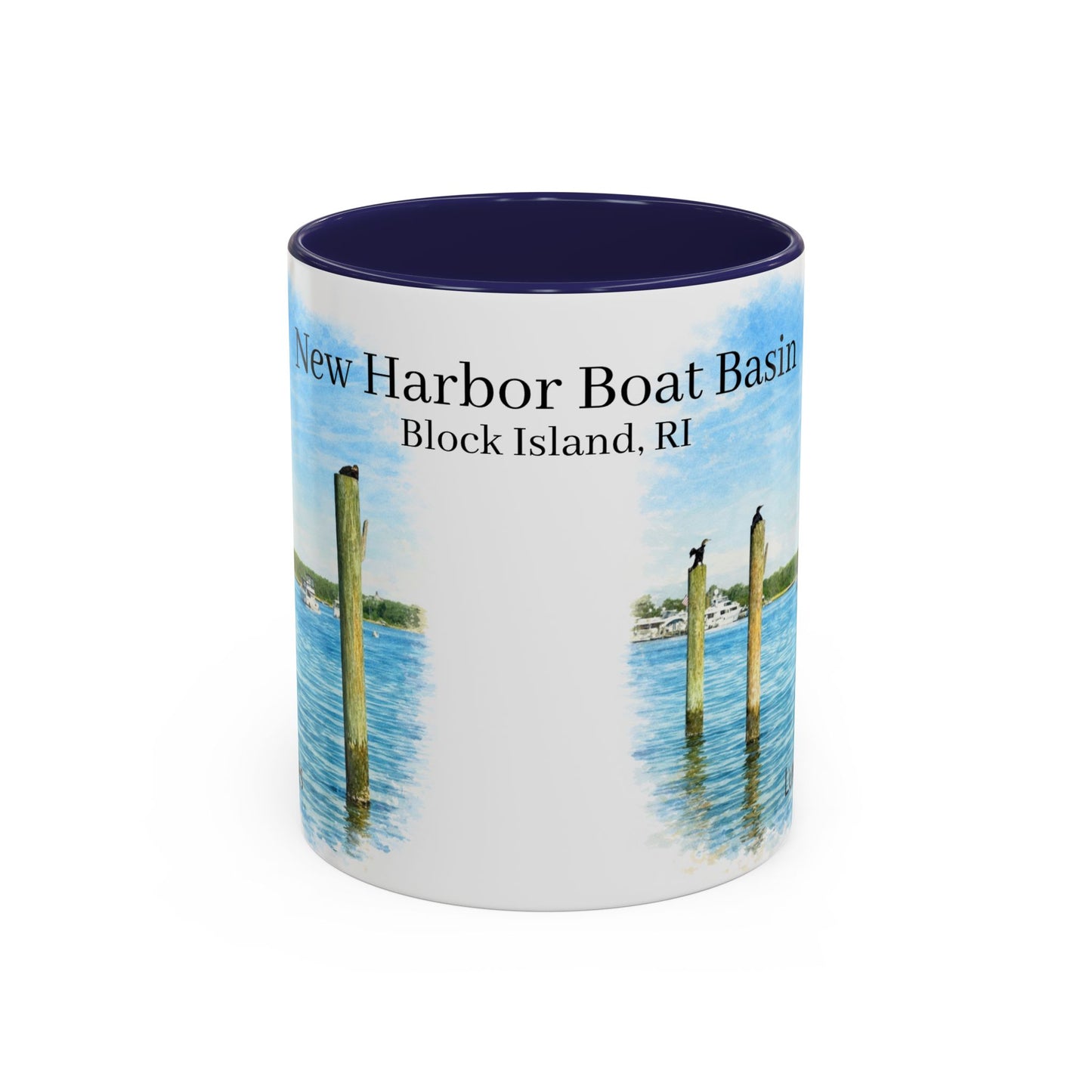 LUX Coffee and Tea Shorelines Cormorants at New Harbor Boat Basin Block Island, RI Accent Mug  (11oz /15oz)