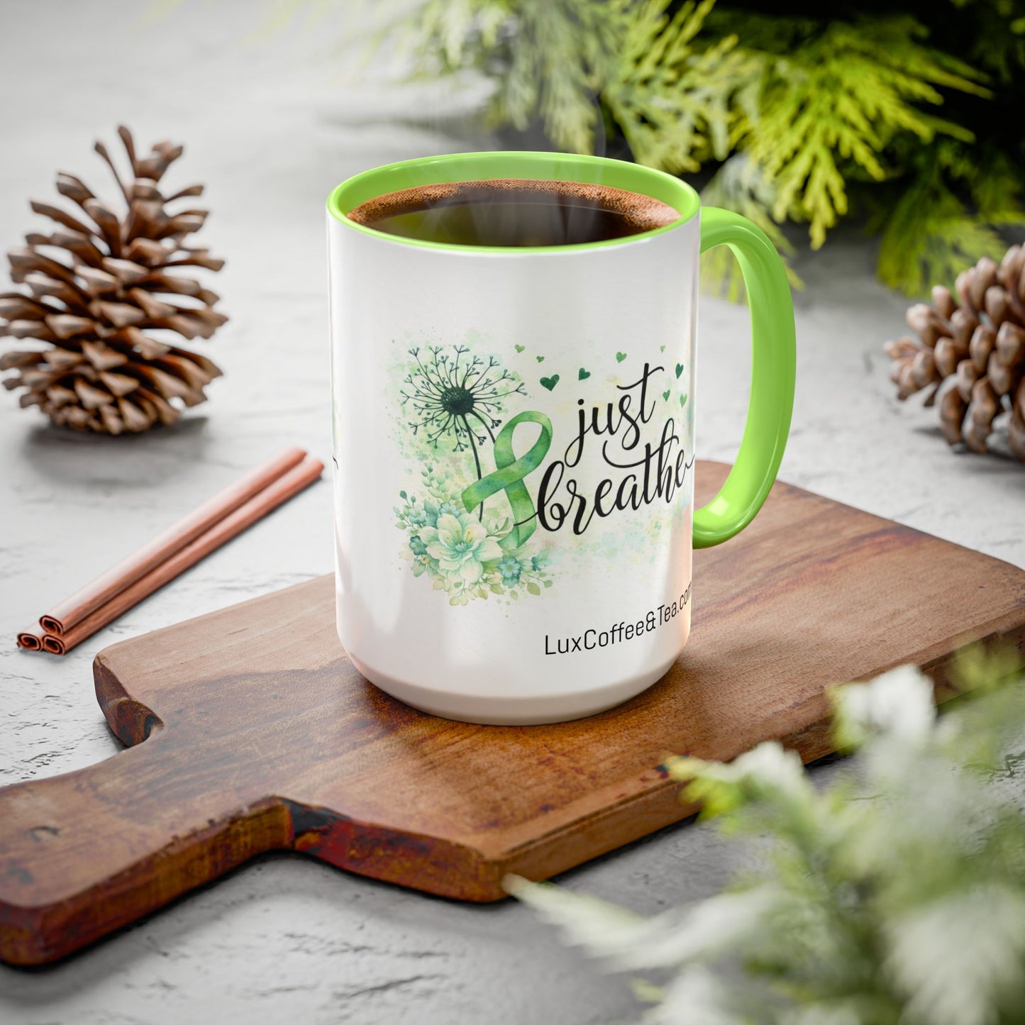 LUX Coffee and Tea Just Breathe Mental Health Awareness Accent Mug (11/15oz)