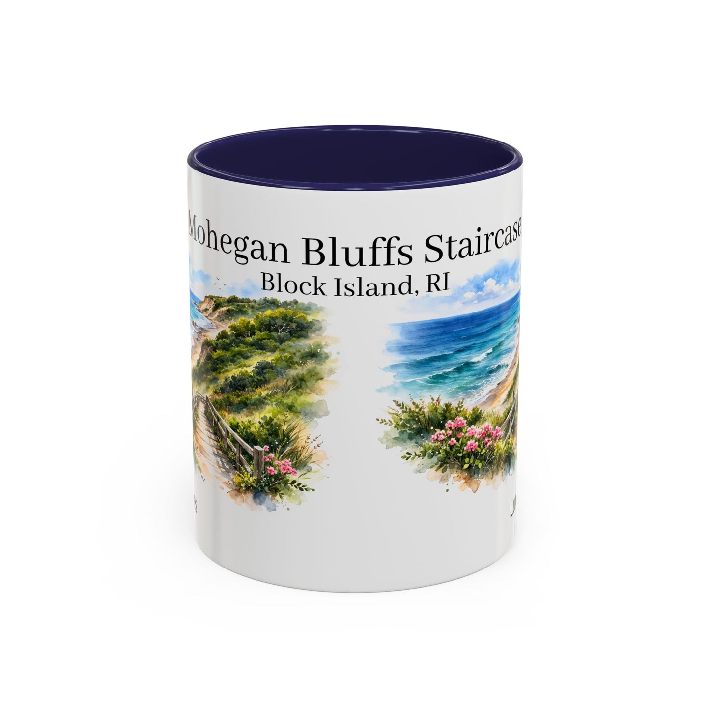 LUX Coffee and Tea Shorelines Mohegan Bluffs Staircase Block Island, RI Accent Mug  (11oz /15oz)
