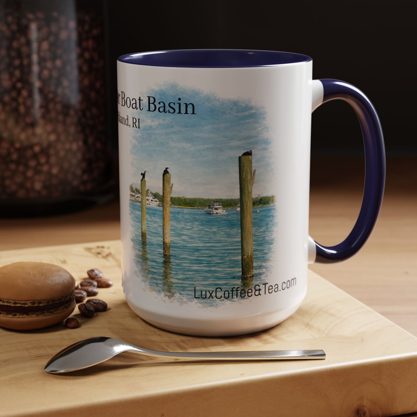 LUX Coffee and Tea Shorelines Cormorants at New Harbor Boat Basin Block Island, RI Accent Mug  (11oz /15oz)