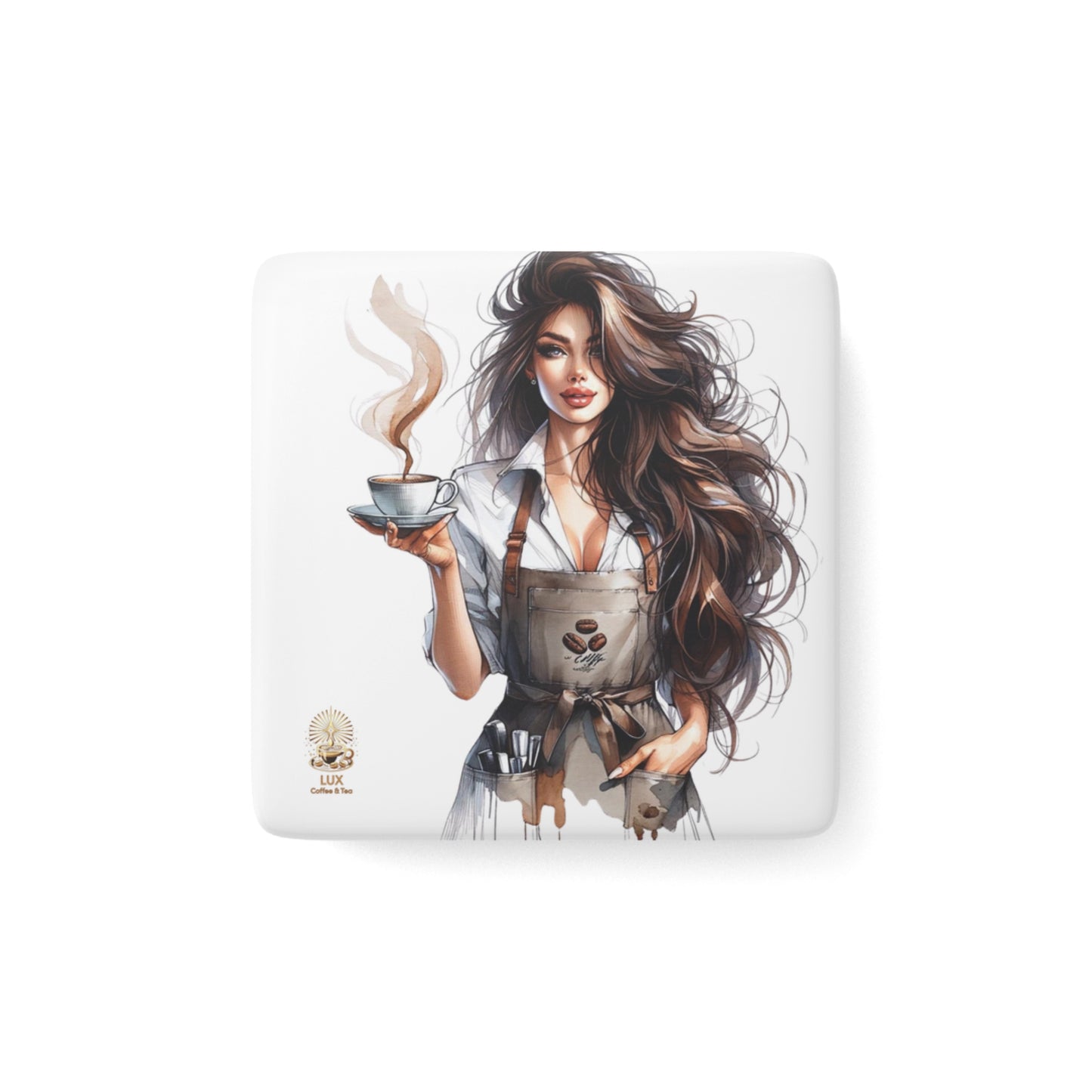 Lux Coffee & Tea Collection Porcelain Magnet - "The Girl with the Fragrant Coffee"