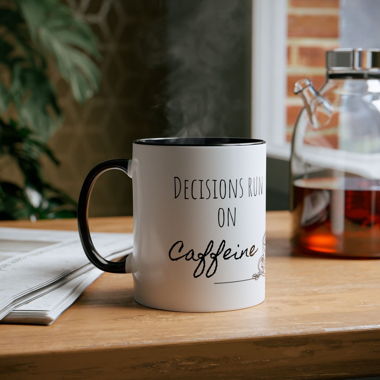Lux Coffee & Tea - "Decisions run on caffeine and confidence."-Two -Tone Coffee Mugs, 11oz