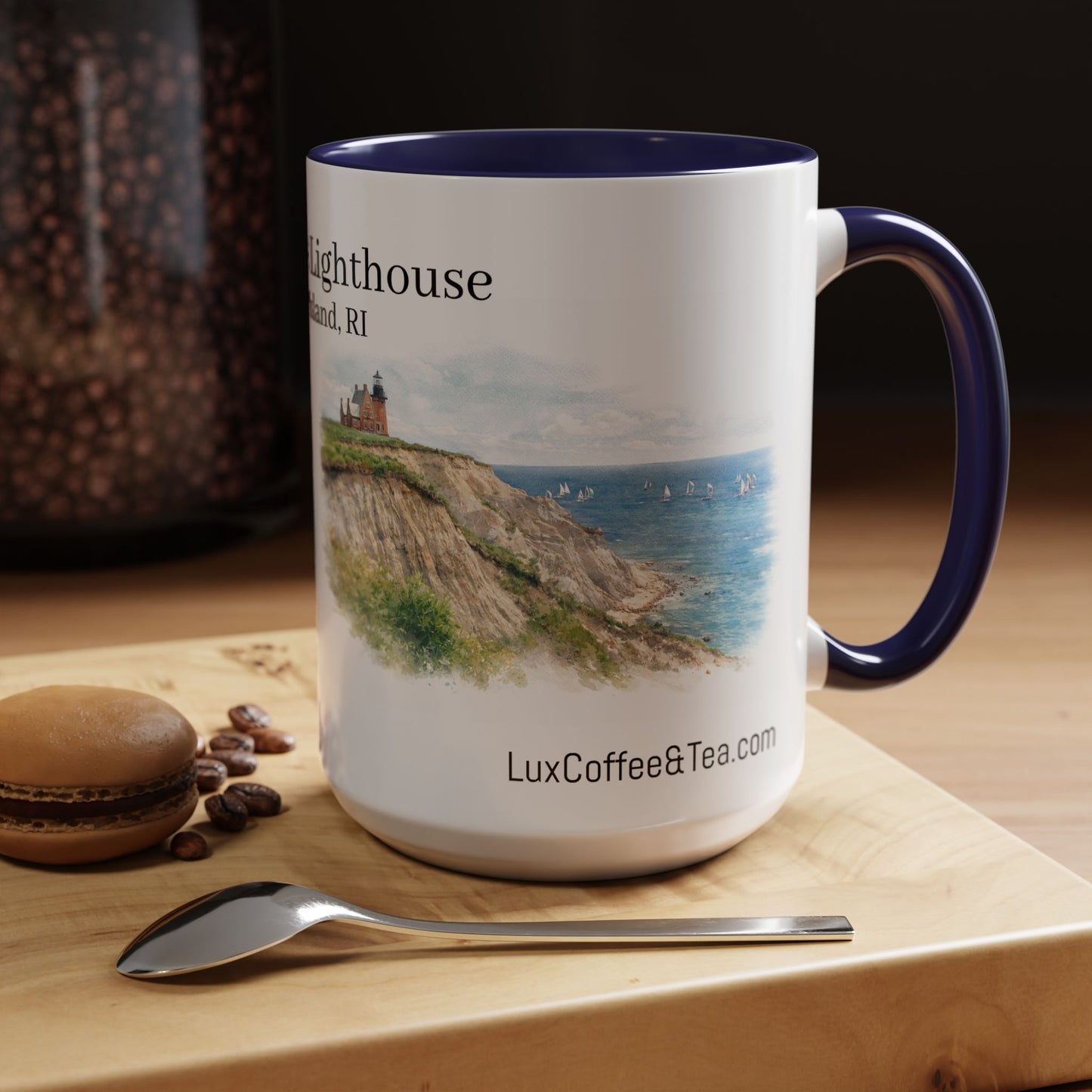 LUX Coffee and Tea Shorelines Southeast Lighthouse Block Island, RI Accent Mug  (11oz /15oz)