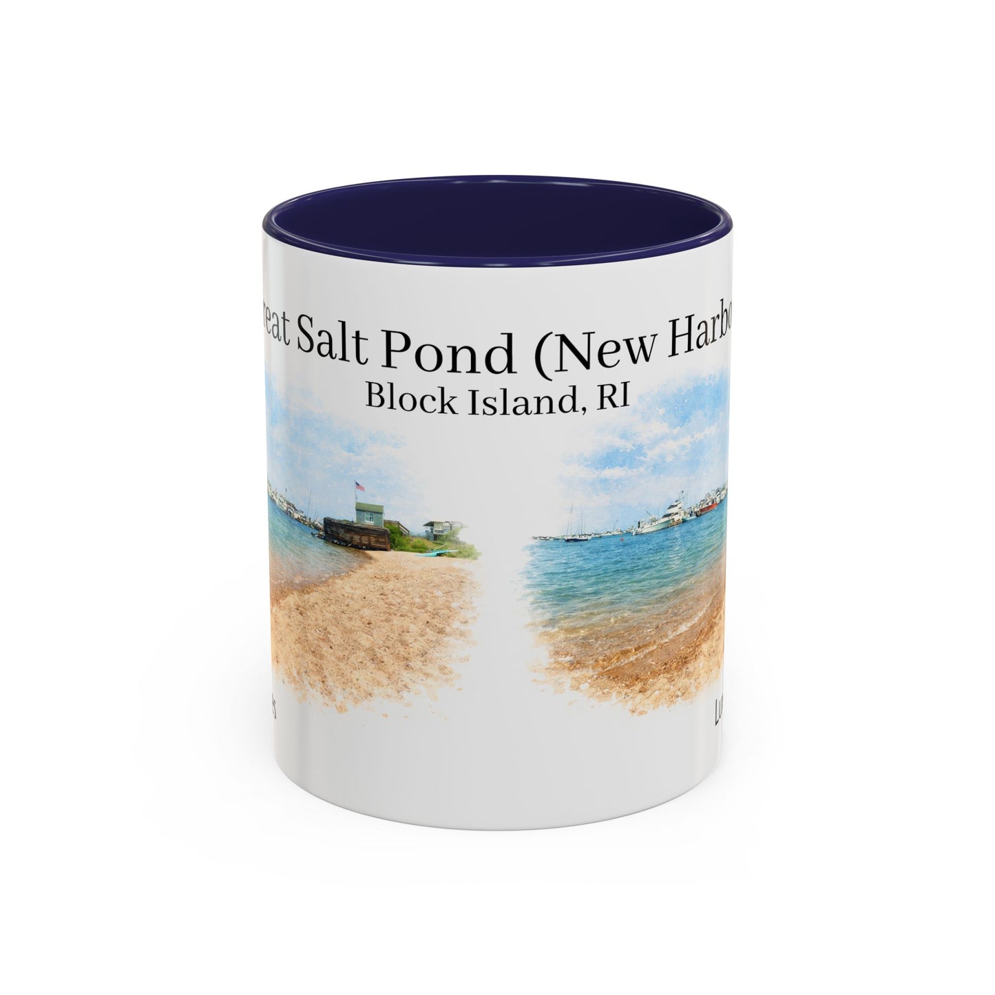 LUX Coffee and Tea Shorelines   Great Salt Pond (New Harbor) Block Island, RI Accent Mug  (11oz /15oz)