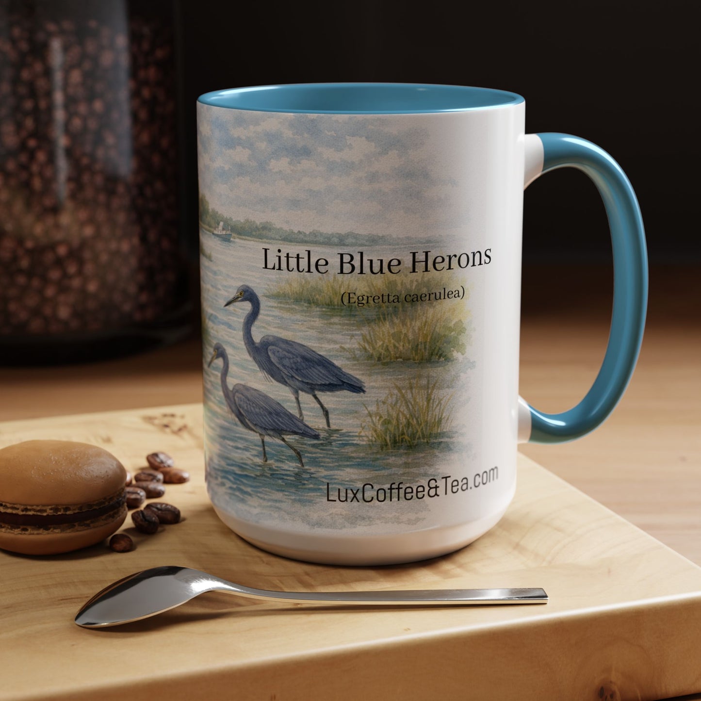 LUX Coffee and Tea Shorelines Great Egret (Ardea Alba) & 2 Little Blue Herons (Egretta caerulea) at the cove Accent Mug  (11oz /15oz)