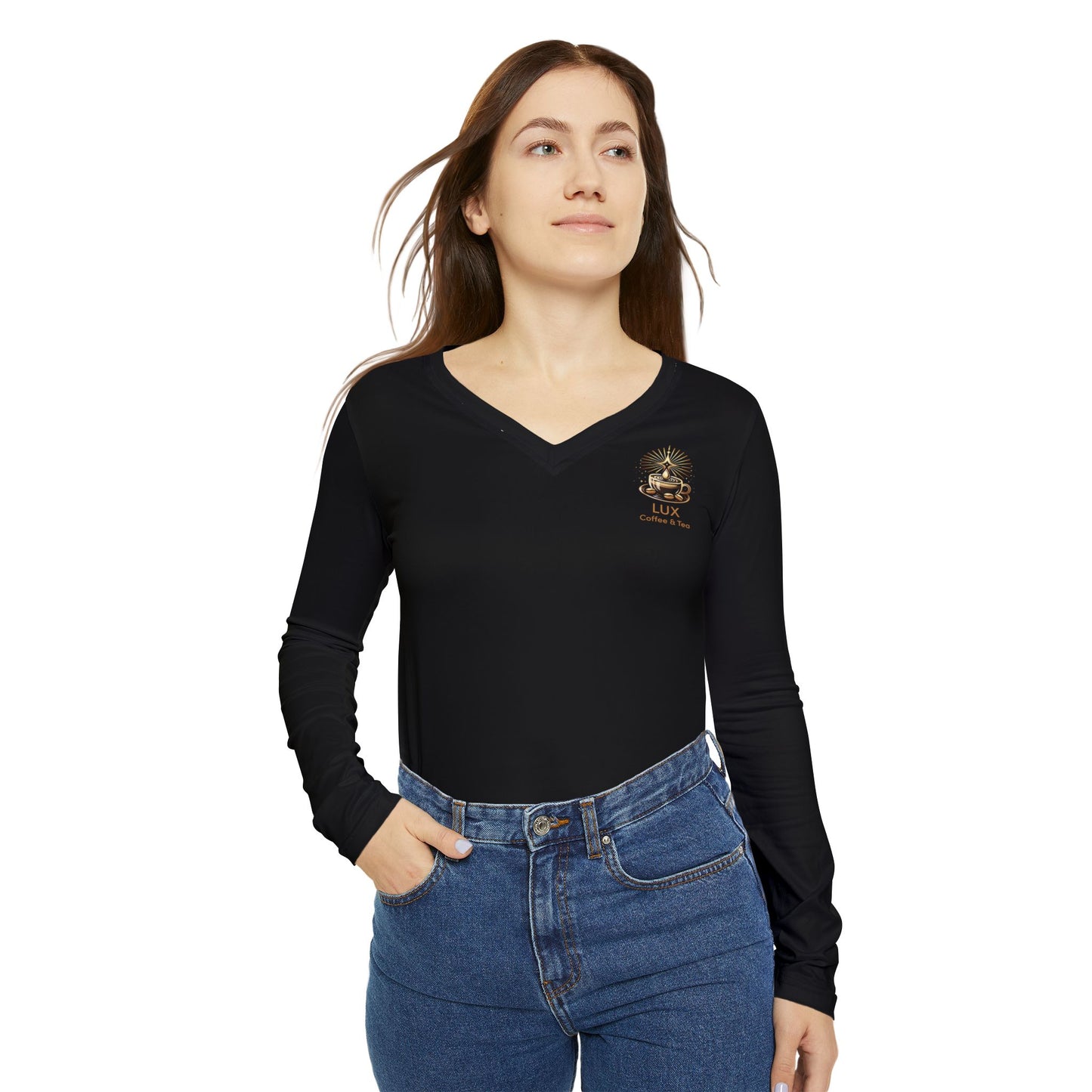 Lux Coffee & Tea Women's V‑Neck Long Sleeve Shirt