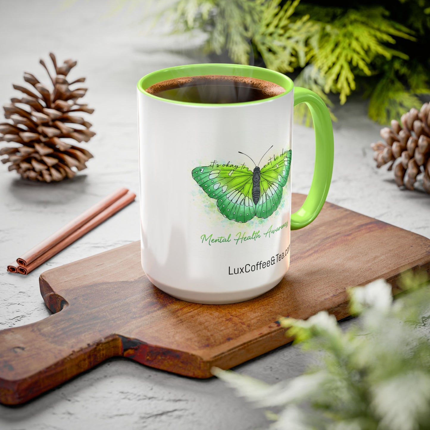 LUX Coffee and Tea It’s OK to Not Be OK Butterfly Mental Health Awareness Accent Mug (11/15oz)