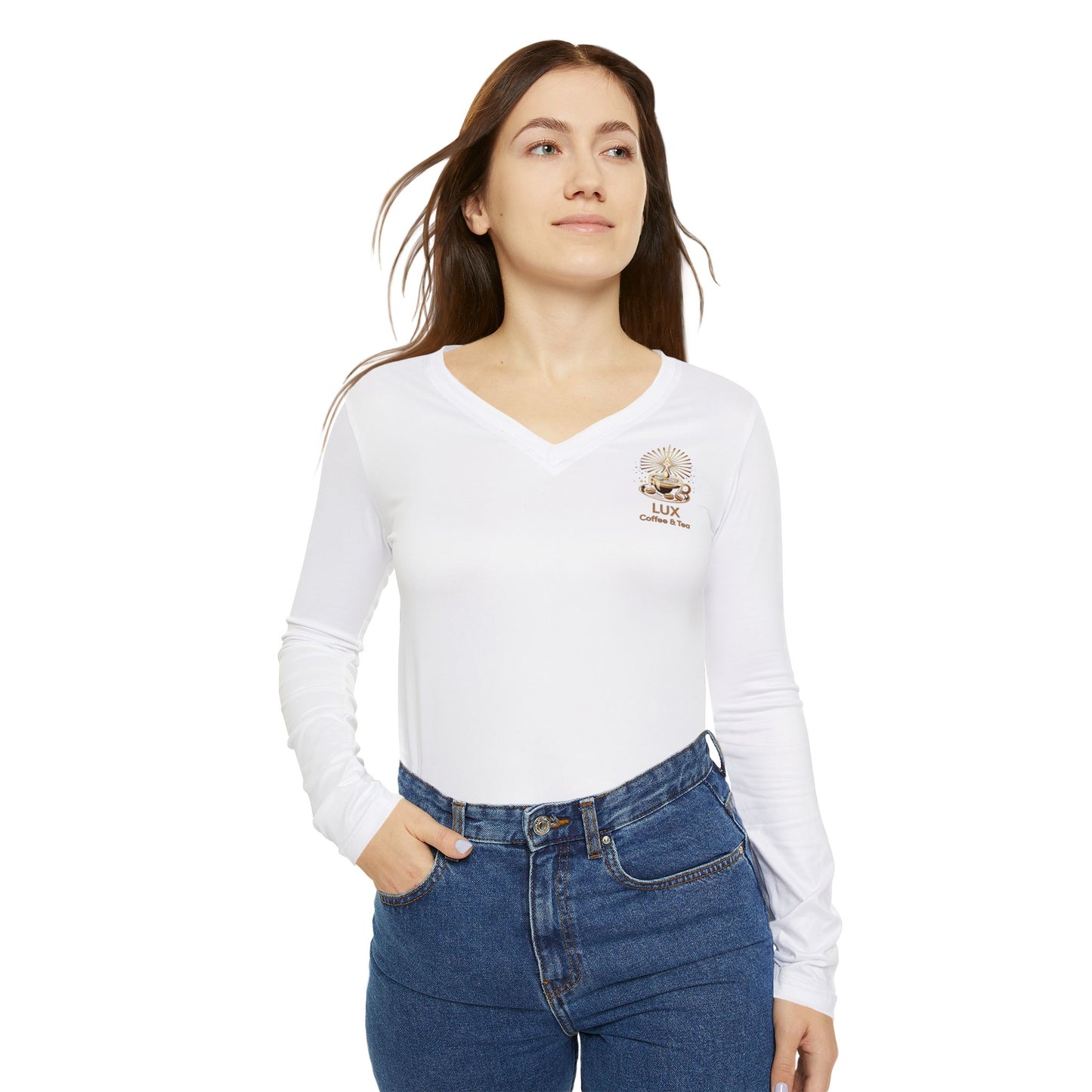 Lux Coffee & Tea Women's V‑Neck Long Sleeve Shirt