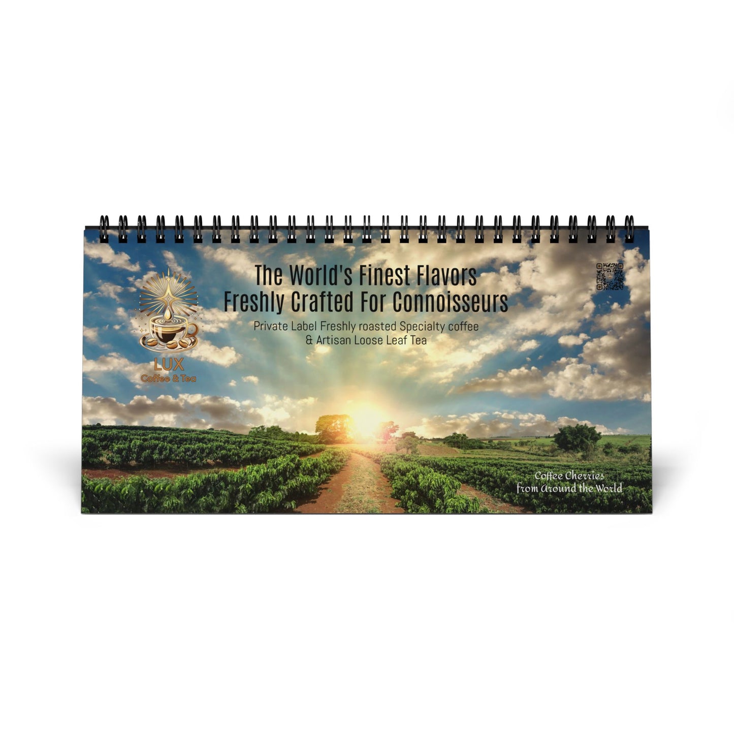LUX Coffee & Tea "Coffee Cherries from Around the World" Desk Calendar (2026 grid)