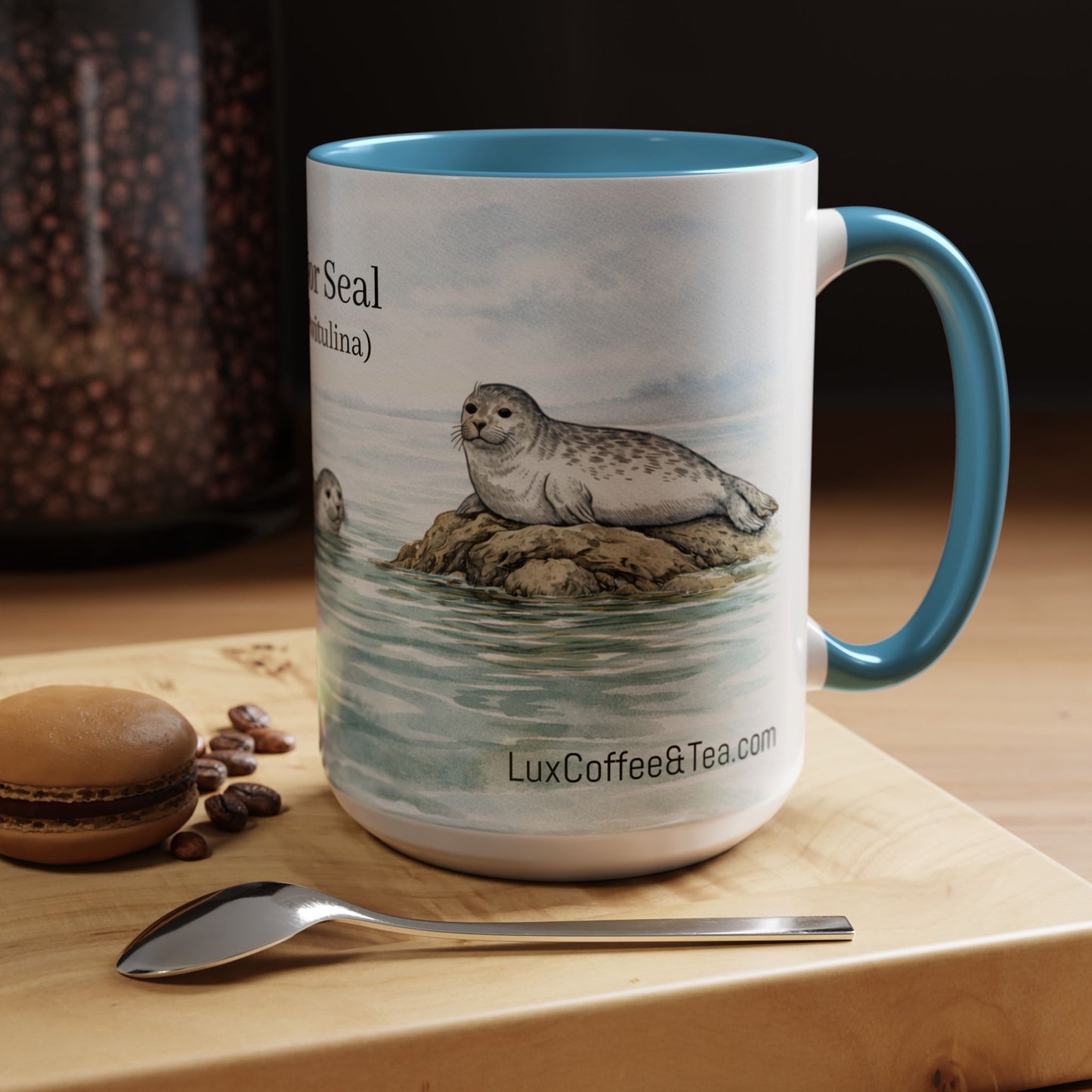 LUX Coffee and Tea Shorelines Harbor Seal (Phoca Vitulina)at the Cove Accent Mug  (11oz /15oz)