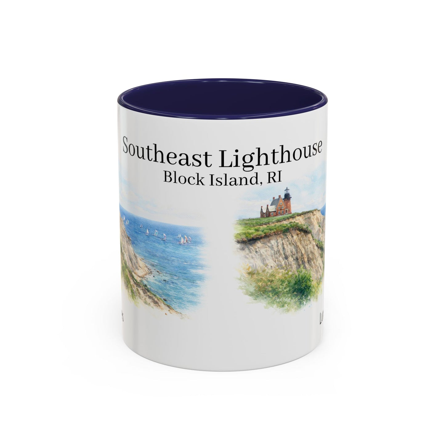 LUX Coffee and Tea Shorelines Southeast Lighthouse Block Island, RI Accent Mug  (11oz /15oz)