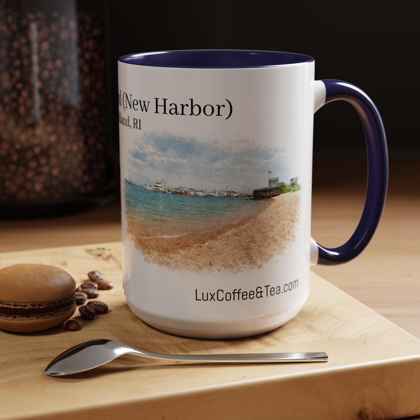 LUX Coffee and Tea Shorelines   Great Salt Pond (New Harbor) Block Island, RI Accent Mug  (11oz /15oz)
