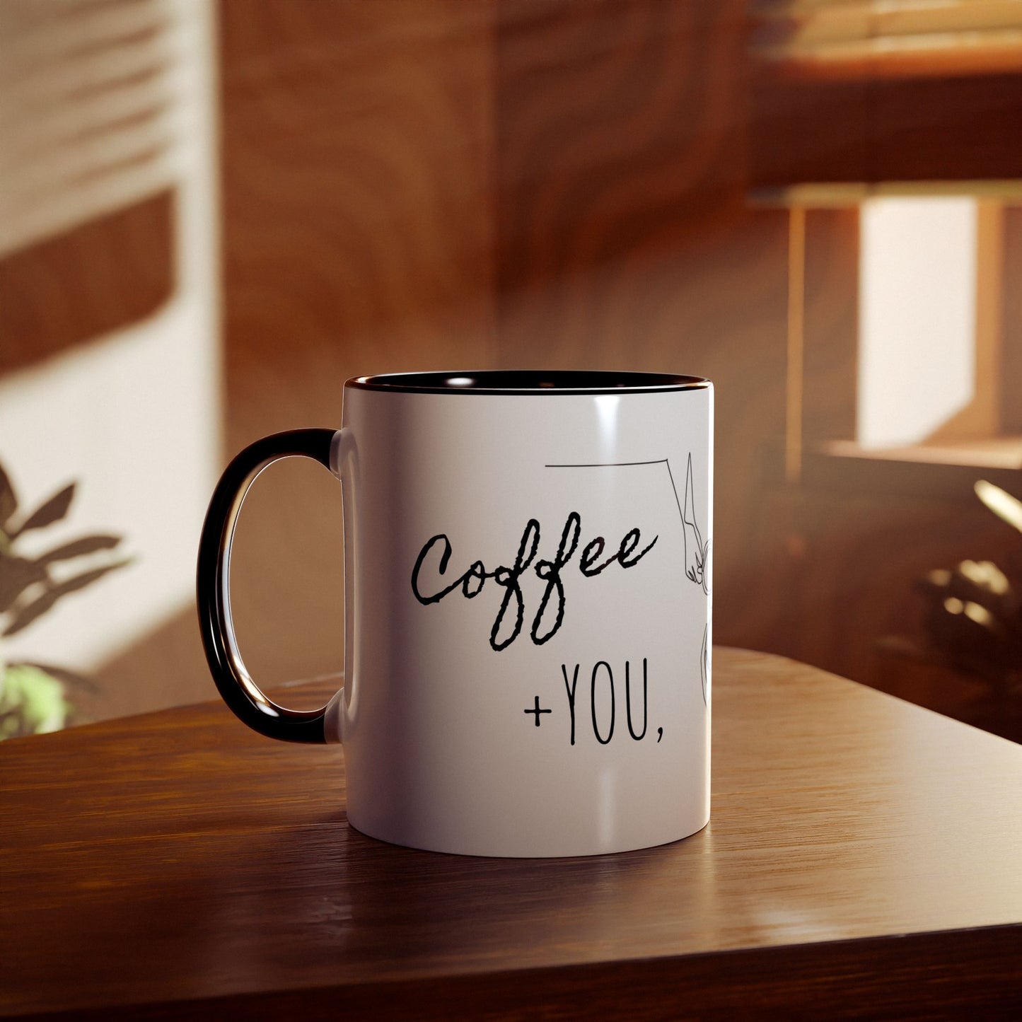 Lux Coffee & Tea - "Coffee + You , My perfect Blend of Happiness"-Two -Tone Coffee Mugs, 11oz
