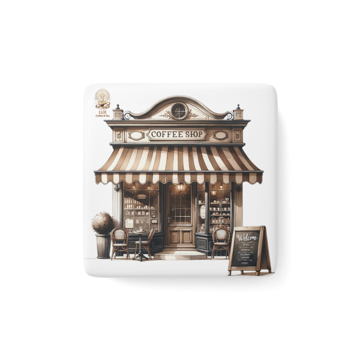 Lux Coffee & Tea Collection Porcelain Magnet - "Coffee Shop "