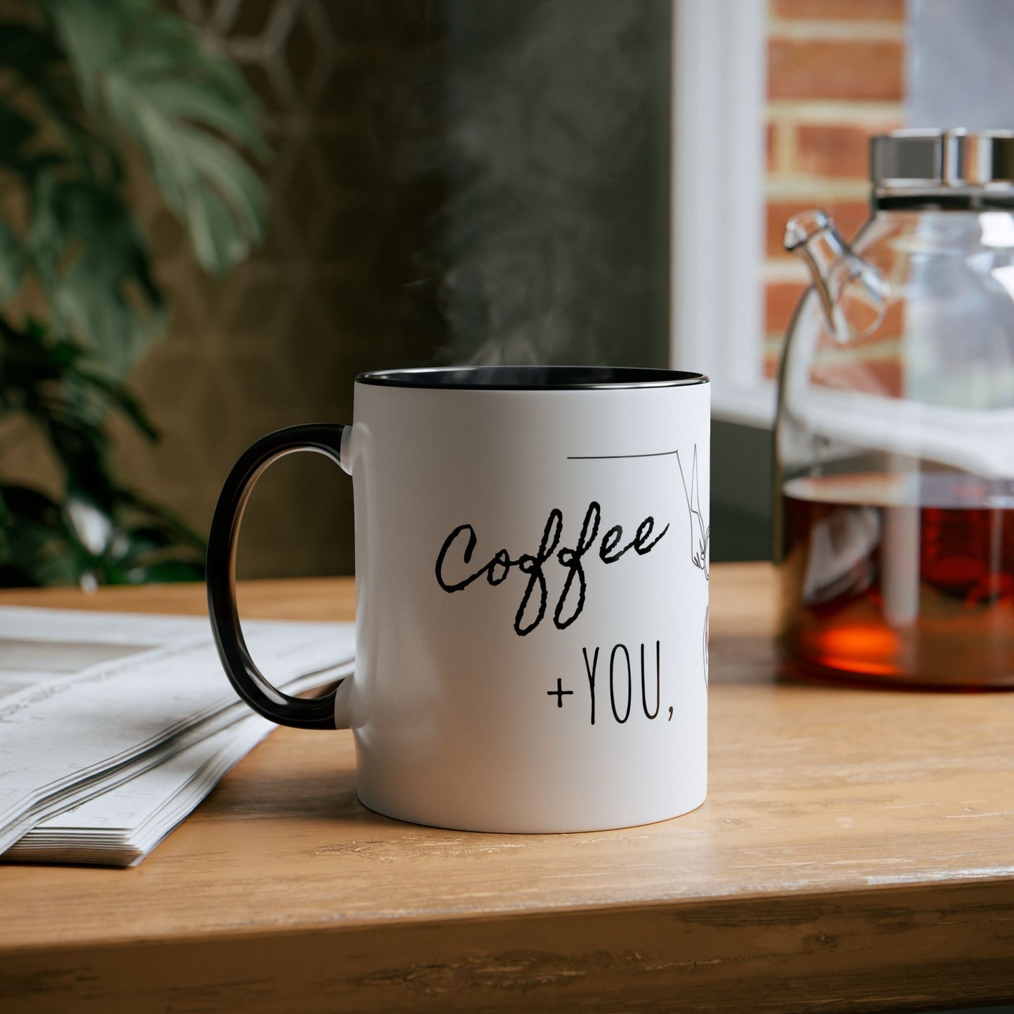 Lux Coffee & Tea - "Coffee + You , My perfect Blend of Happiness"-Two -Tone Coffee Mugs, 11oz