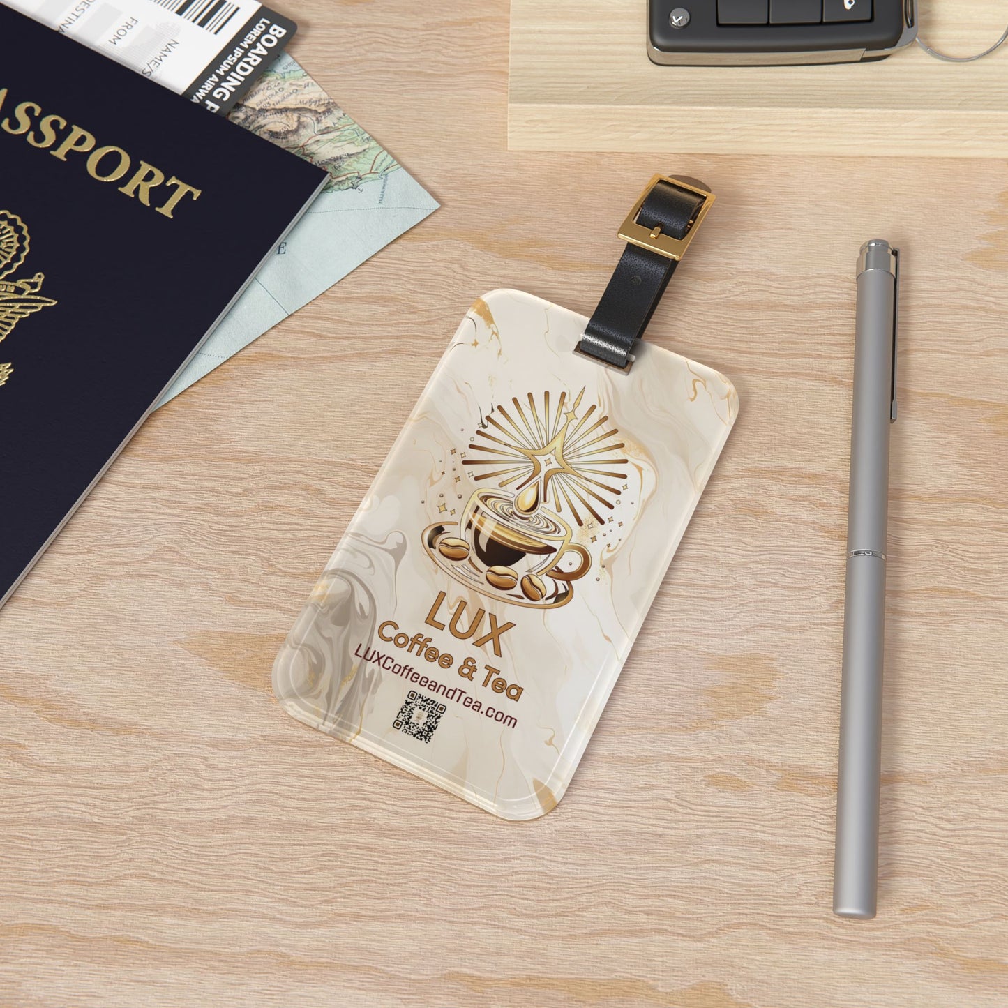 Lux Coffee & Tea Luggage Tag  Branded Marble Design