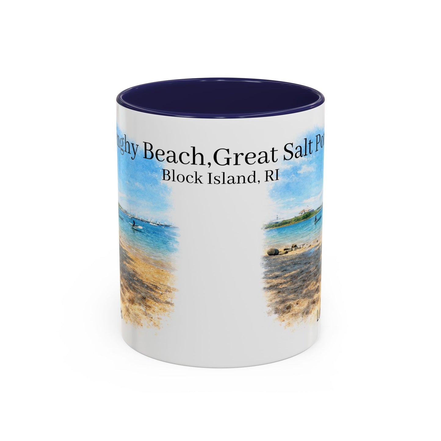 LUX Coffee and Tea Shorelines Dinghy Beach at Great Salt Pond Block Island, RI Accent Mug  (11oz /15oz)
