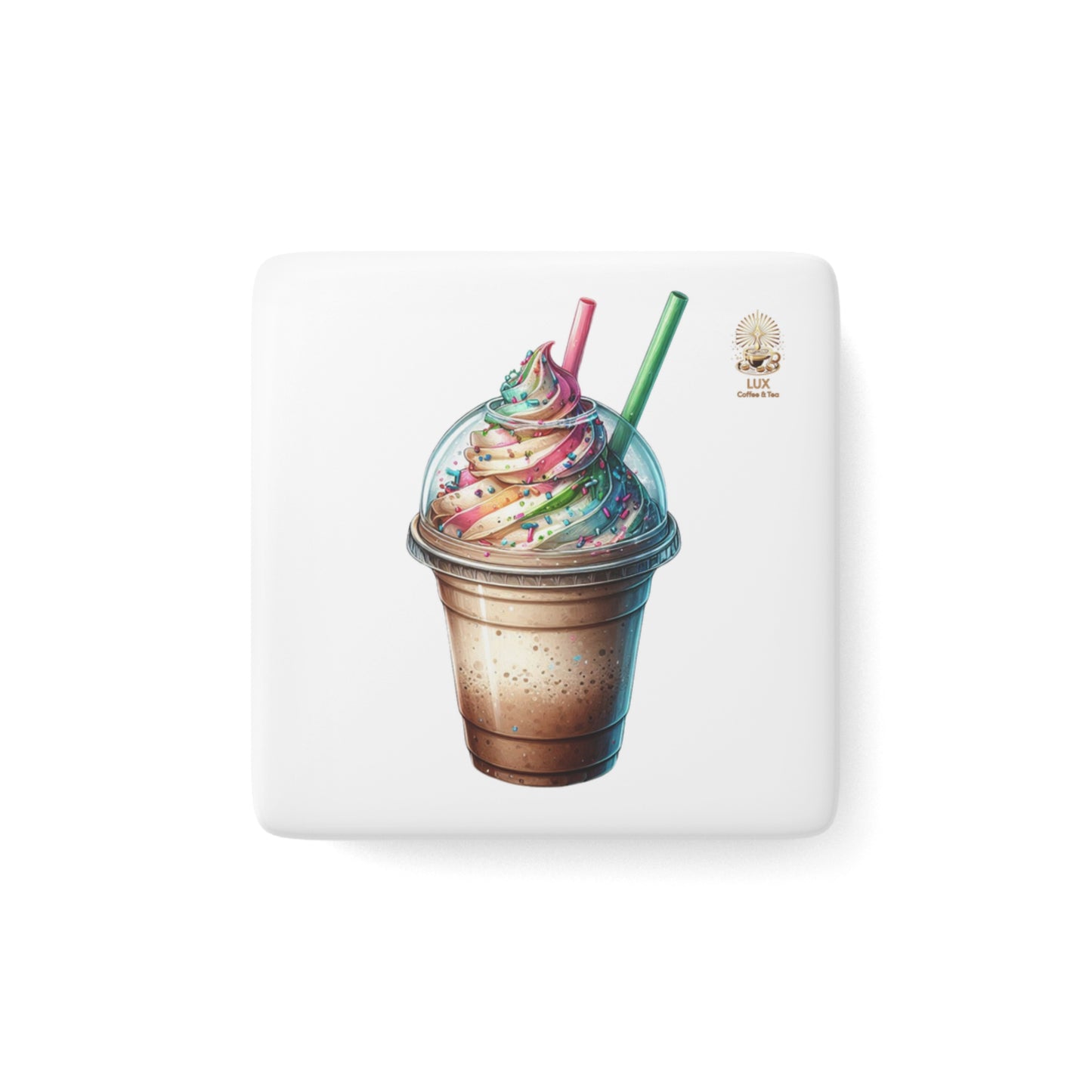 Lux Coffee & Tea Collection Porcelain Magnet - "Rainbow Sprinkle Coffee Milkshake"
