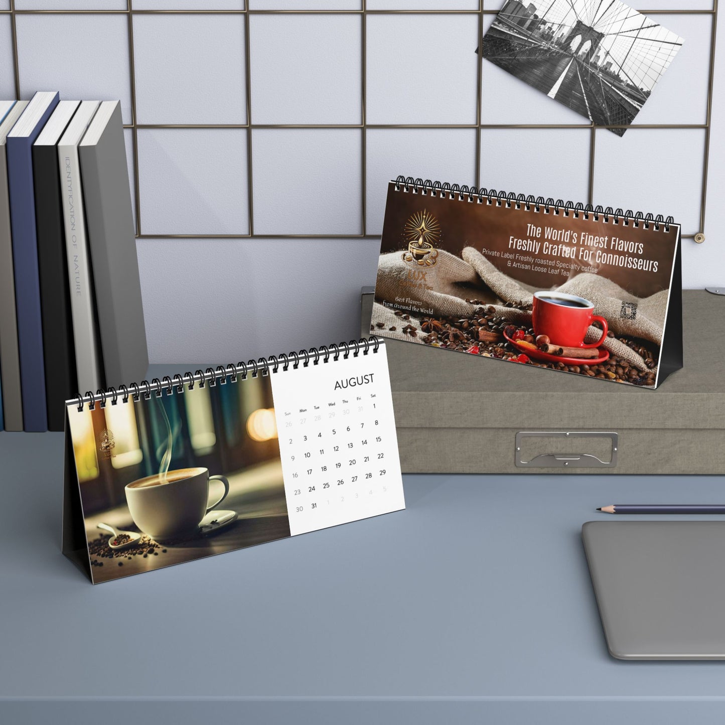 LUX Coffee & Tea "Best Flavors  from Around the World" Desk Calendar (2026 grid)