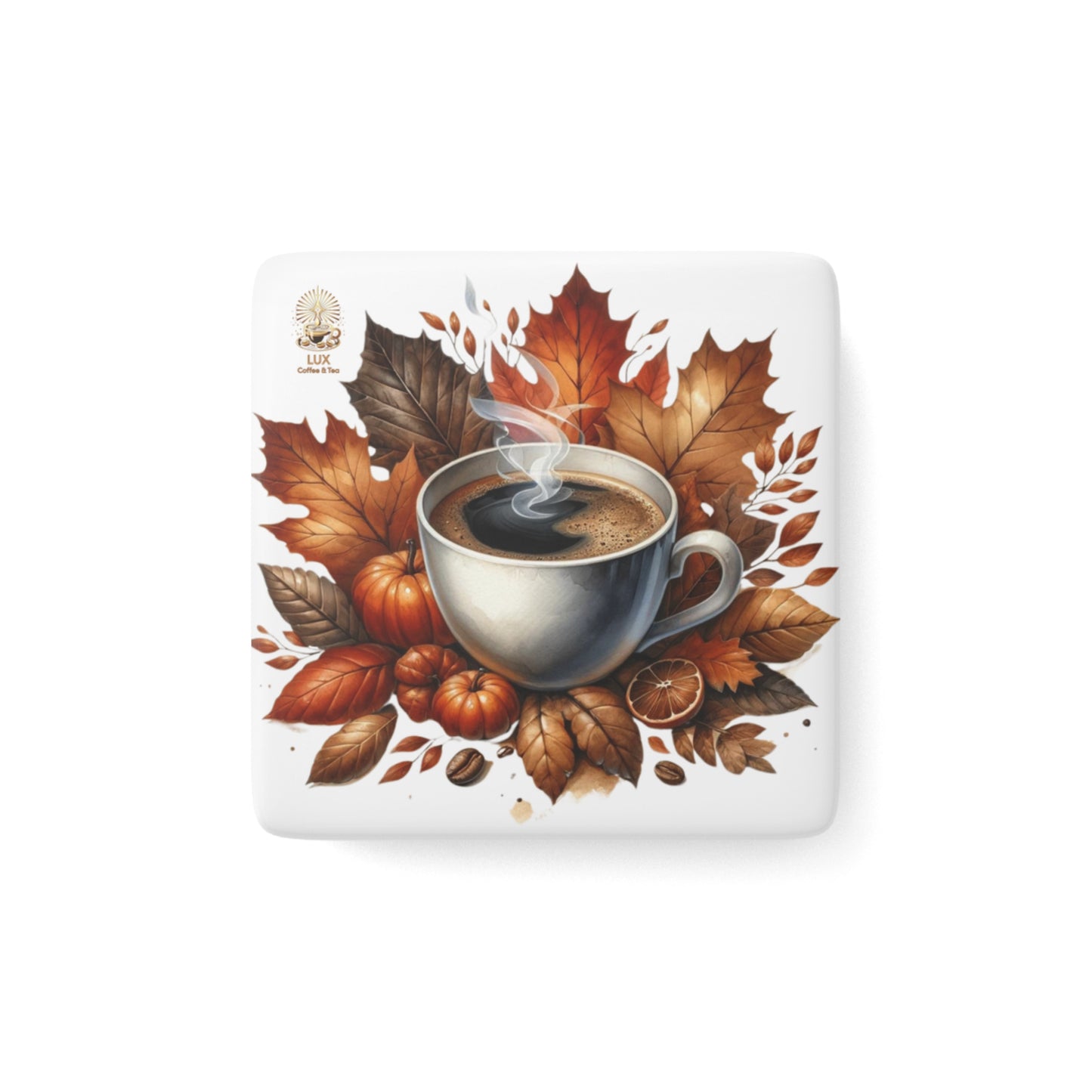 Lux Coffee & Tea Collection Porcelain Magnet - "Fall pumpkin coffee "