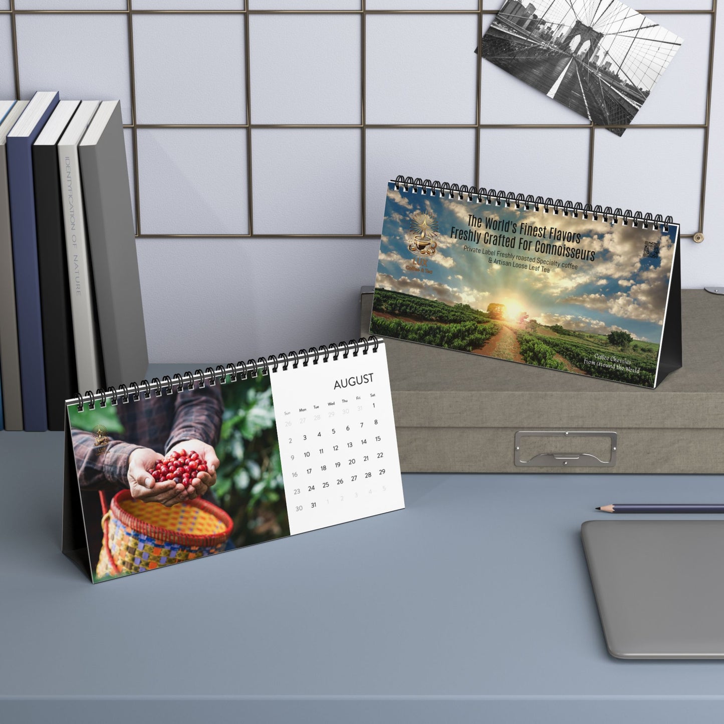 LUX Coffee & Tea "Coffee Cherries from Around the World" Desk Calendar (2026 grid)