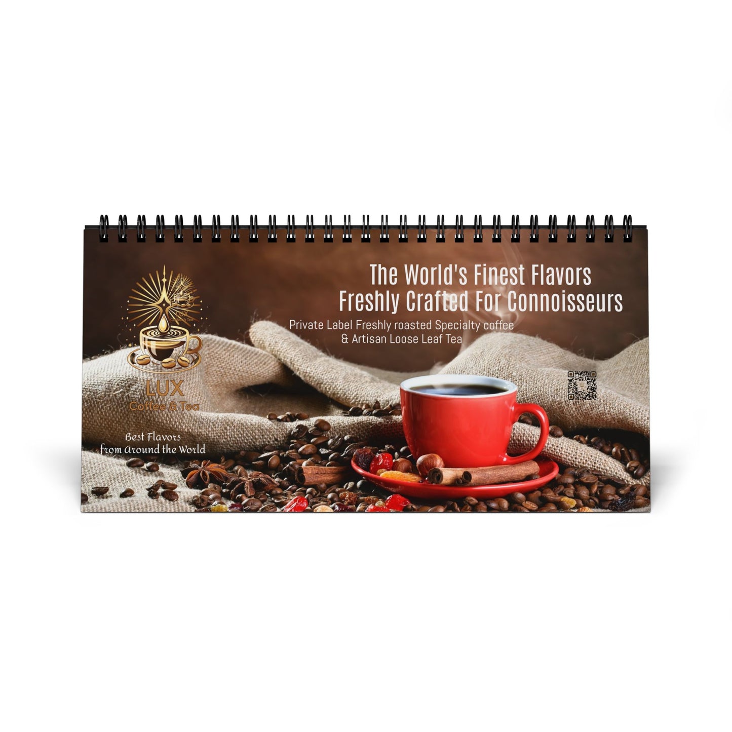 LUX Coffee & Tea "Best Flavors  from Around the World" Desk Calendar (2026 grid)